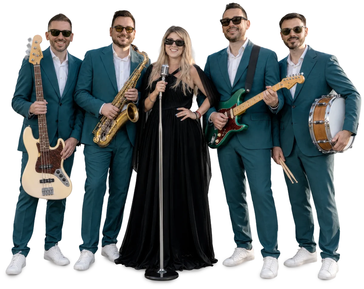 La Treska al completo: basso, sassofono, voce, chitarra e batteria