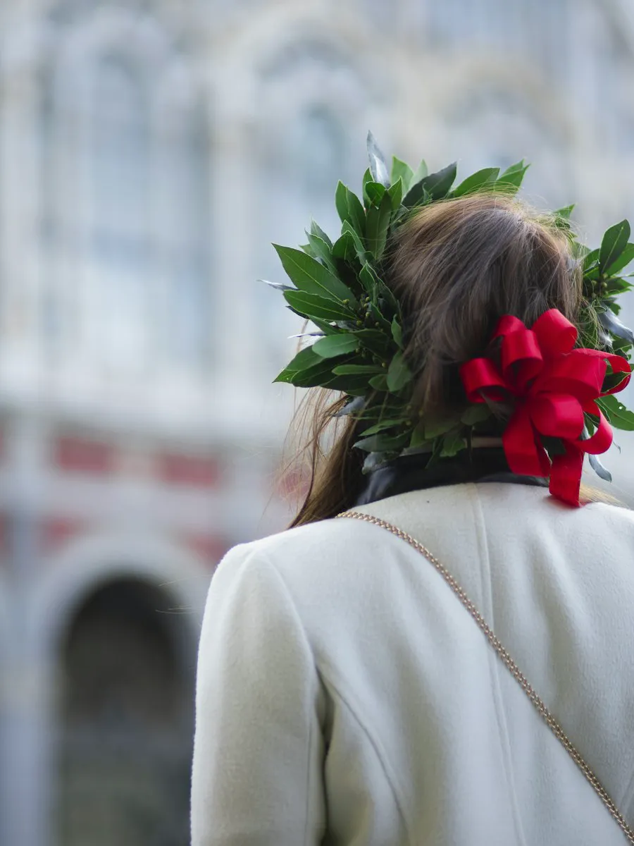 Corona d'alloro con il fiocco rosso della laurea